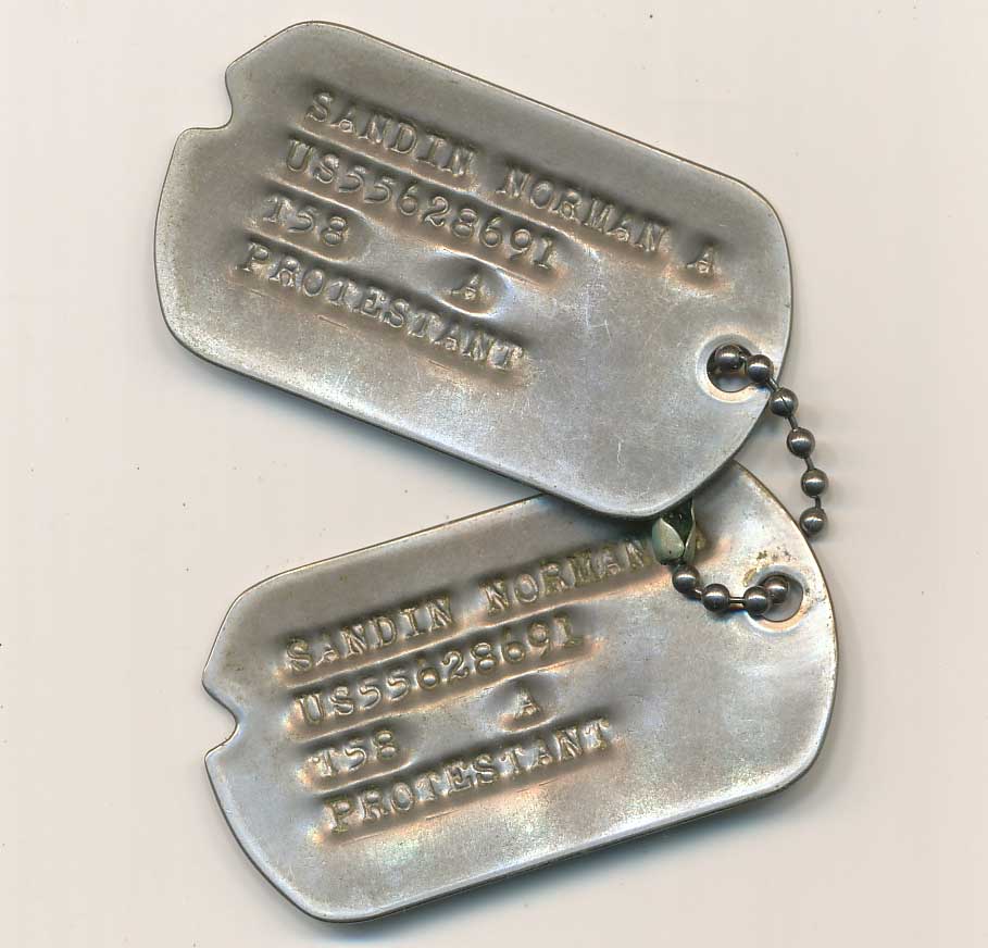 N. A. Sandin Army dog tags