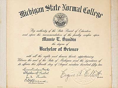 Michigan State Normal College BS Degree