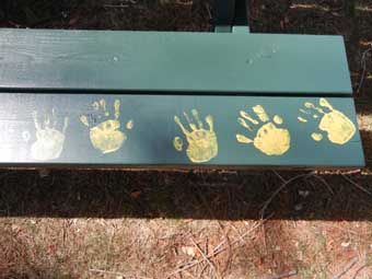 Picnic table with handprints