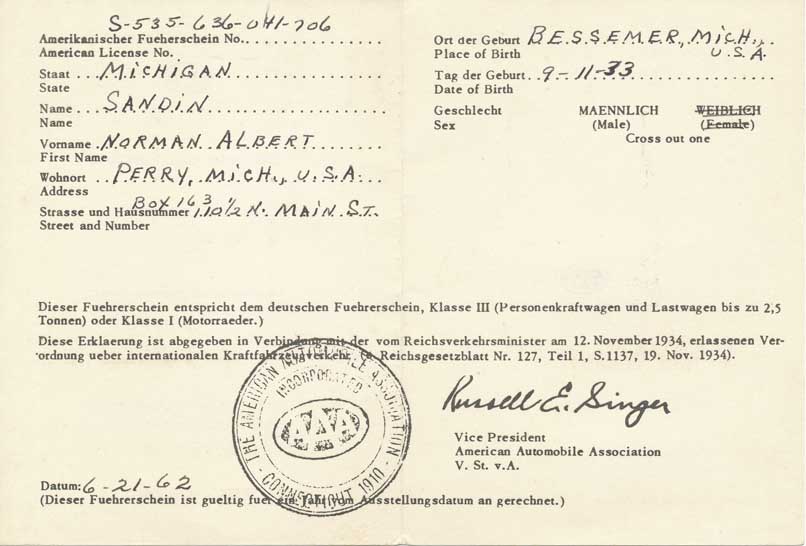 1962 AAA German licene
