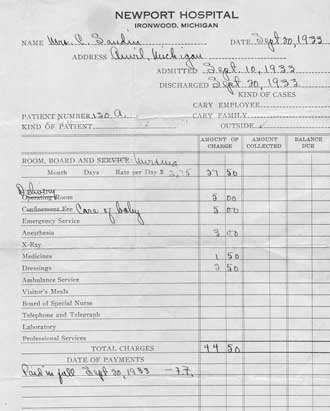 Newport Hospital bill 1933